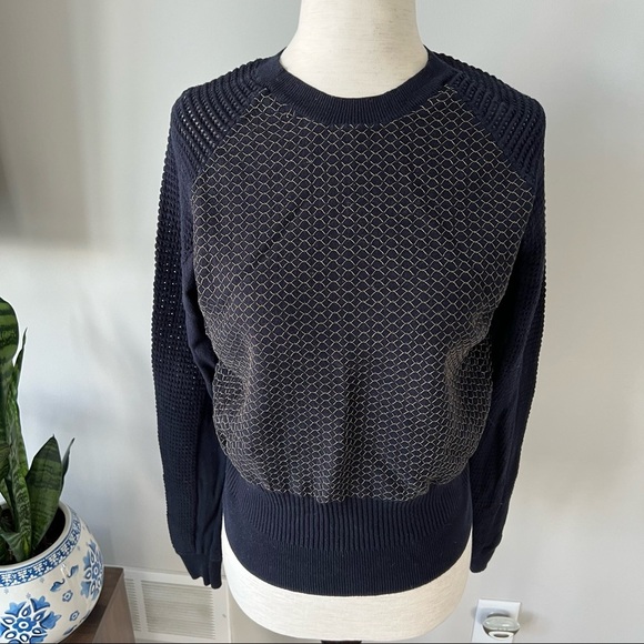 All Saint Navy Crew Neck Sweater with Gold Cross Stitching - Picture 4 of 7